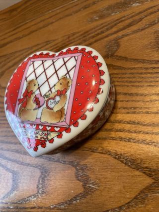 Vintage Enesco Lucy & Me Teddy Bears Trinket Dish Jewelry Box Decor 1983 Heart 2