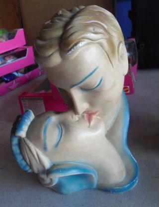 Vintage 1940s Chalkware Snow White And Prince Charming Statue 10 1/2 " Tall