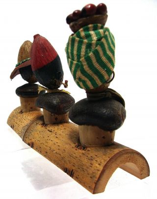 RARE - VTG 1940 ' s Hand - Carved Field Workers Figural Wood & Cork Bottle Stoppers 2