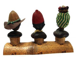RARE - VTG 1940 ' s Hand - Carved Field Workers Figural Wood & Cork Bottle Stoppers 3