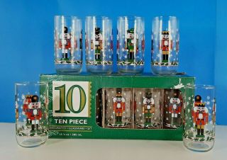 Christmas Nutcracker Drinking Glasses Vintage Set Of 10 By Libbey 13.  5 Oz/350ml
