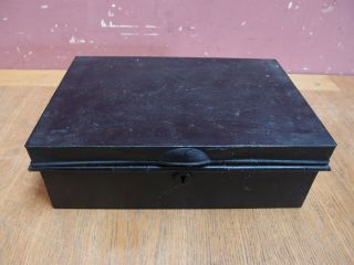 Vintage Small Black Painted Metal Deed Box With Handles