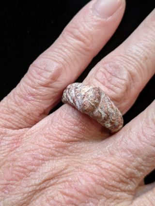 Unique Vintage Carved Crazy Lace Agate All Stone Carved Ring Size 8.  5 Handmade 2