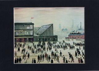 L S Lowry In Miniature Going To The Match Vintage Small Mounted Picture