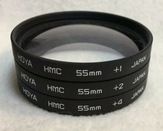 Vintage Hoya Hmc 55mm Macro Close Up Camera Lens Filter Set Of 3,  1,  2,  4