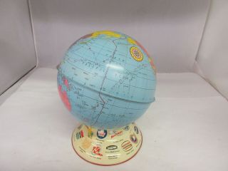 Vintage Ohio Art World Globe Tin Savings Bank Airlines Promo 605 -