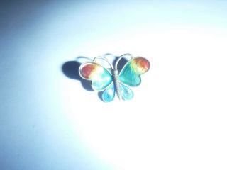 Antique 800 Sterling Silver Plique - A - Jour Tiny Butterfly Brooch Colors