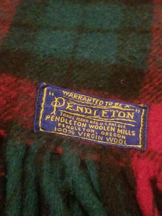 VINTAGE PENDLETON WOOL PLAID BLANKET/THROW FRINGES MADE IN USA APPROX 50x60 