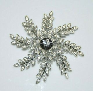 Large Vintage Sarah Coventry Silver Toned Metal & Stones Leaf Flower Pin Brooch