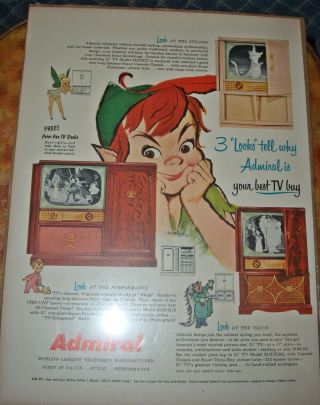 Vintage Ad,  Admiral Tv,  Disney Peter Pan,  1953,  Tear Sheet