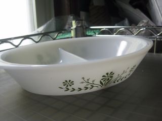 Vintage Glasbake Green Daisy Flowers Casserole Divided Dish Serving Bowl 9 " X 12