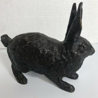 Vintage Cast Bronze Metal Bunny Rabbit Figurine In Walking Stance Upright Ears