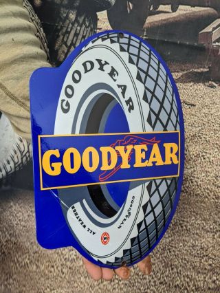 Old Vintage Heavy Goodyear Tire Service Porcelain Metal Gas Oil Sign Tires Auto
