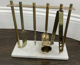 Vintage Gold - Plated Shelton - Ware Bar Tool Set W/ Marble Stand West Elm Deco