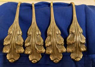 Vintage Brass Curtain Tie Backs Leaf Feather Set Of 4 Matching