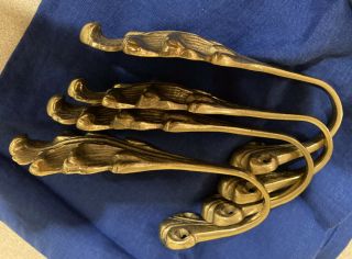Vintage Brass Curtain Tie Backs Leaf Feather Set of 4 Matching 2