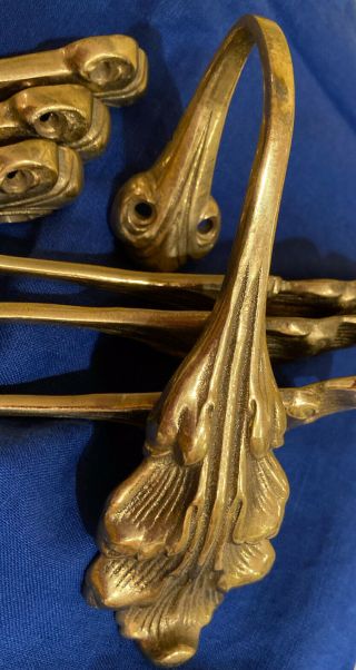 Vintage Brass Curtain Tie Backs Leaf Feather Set of 4 Matching 3