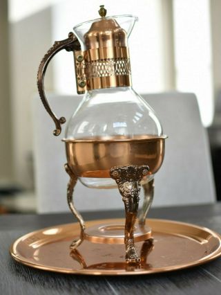 Vintage Copper Tea/Coffee Decanter w/ Warming Stand and Serving Tray 2