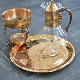 Vintage Copper Tea/Coffee Decanter w/ Warming Stand and Serving Tray 3