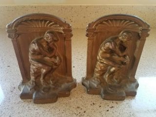 Antique Vintage The Thinker Bookends Rodin Book Ends Cast Iron Bronze