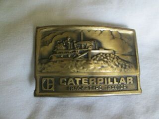 Caterpillar Track Type Tractor Belt Buckle Brass Tone 3 - D Bulldozer Vintage