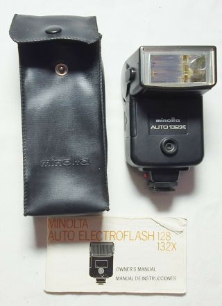 Vintage Minolta Auto 132x Shoe Mount Flash In Case With Instructions For Camera