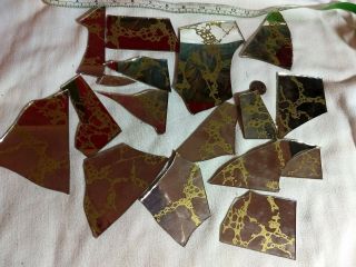 Broken Mirror,  Broken Glass Mosaic Tiles Crafts Vintage Gold Veined