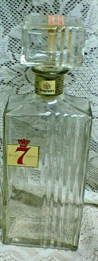 Vintage 1950 - 1960s Empty Glass Decorative Liquor Bottle Decanter Seagram 