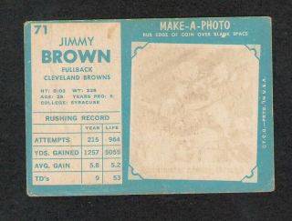 Vtg 1961 Topps Football Card Jimmy Brown 71 VG - EX Cond.  Orig.  Owner Card 2