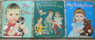 3 Vintage Little Golden Books Day At The Playground,  My Kitten,  My Teddy Bear