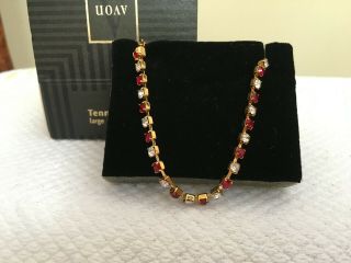 Vintage 1992 Avon Tennis Bracelet - Large - Red And Crystal