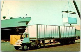 Vintage 1960s Chrome Advertising Postcard Fruehauf Containers Truck Steamer Dock