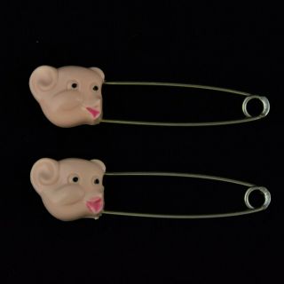 Vintage Pink Bear Diaper Pins Baby King (set Of Two)