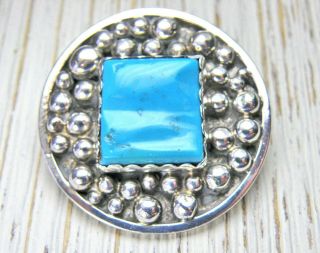 Vintage Navajo Sterling Silver Turquoise Pin Pendant,  Handmade Signed Dy