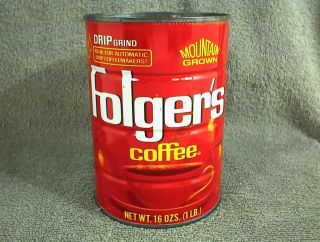 Vintage Folgers Coffee Can Drip Grind 1 Lb Tin Mountain Grown 16 Oz.  6203k4