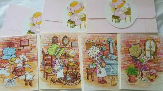 7 Vtg Big Bonnet Girl Note Cards - 4 (pva - Evpa) & Three Folding Letters (norcross)