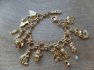 Vintage Kirks Folly Gold Tone Cat Charm Bracelet