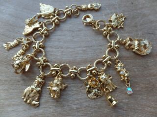 Vintage Kirks Folly Gold Tone Cat Charm Bracelet 2