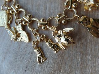 Vintage Kirks Folly Gold Tone Cat Charm Bracelet 3