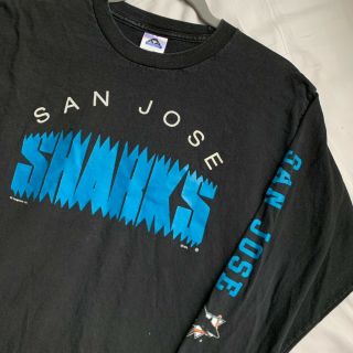 Vintage San Jose Sharks Hockey Nhl Black Long Sleeve T - Shirt Boys Xl