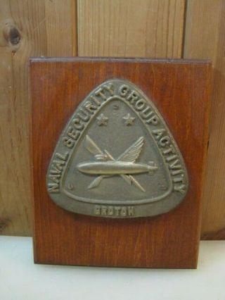 Vintage Groten Submarine Base Us Navy Naval Security Group Heavy Brass Plaque