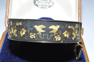 Charming Vintage Damascene Bangle Inlaid With Birds And Flowers