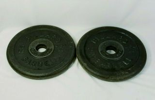 2 Vintage 10 Pound Billard Barbell Iron Weight Plates
