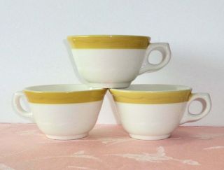 Vintage Syracuse China Restaurant Ware Diner 3 Cups Mustard Yellow Band Winthrop