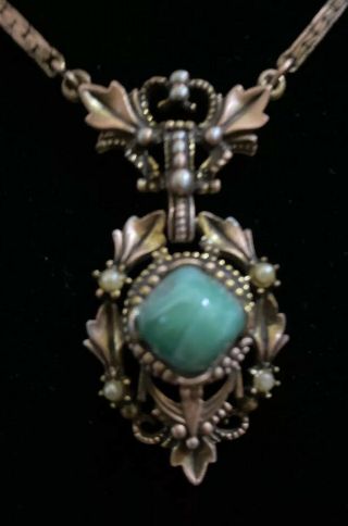 Vintage Edwardian Art Nouveau Art Deco Peking Glass & Copper Choker Necklace