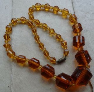 Vintage Art Deco Amber Glass Bead Necklace Barrel Clasp - X153
