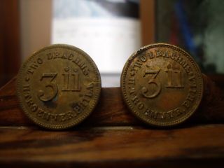 Vintage 2 Apothecary Pharmacy H Troemner Coin Weights Drachms 2 Drachms 3