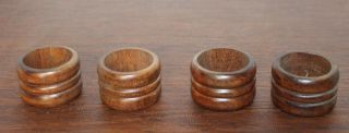 4 Vintage Round Wood Wooden Napkin Rings Holder Brown