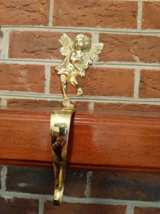 Vintage Angel Cherub Stocking Hanger Holder Brass Christmas Heavy Decoration