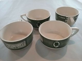 Four Vintage Royal China Colonial Homestead Green Transferware Cups,  Pre 1954
